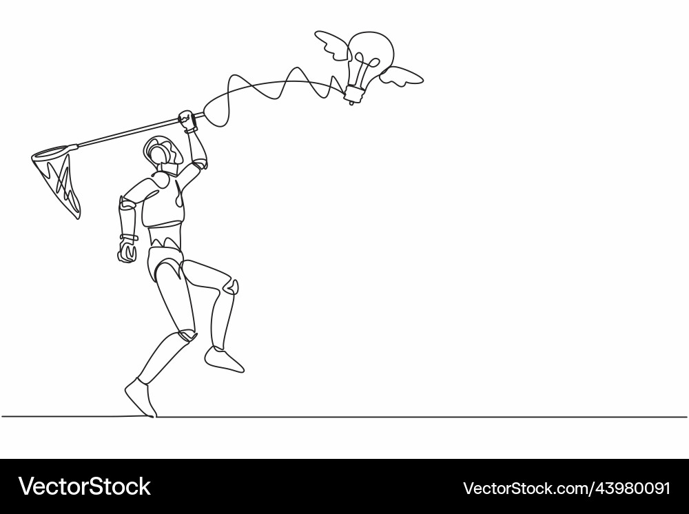 Single one line drawing robot try to catching Single one line drawing robot try to catching vector image
