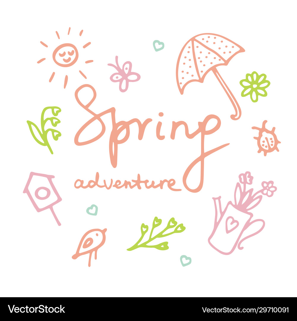 Springtime doodles design elements set Springtime doodles design elements set vector image