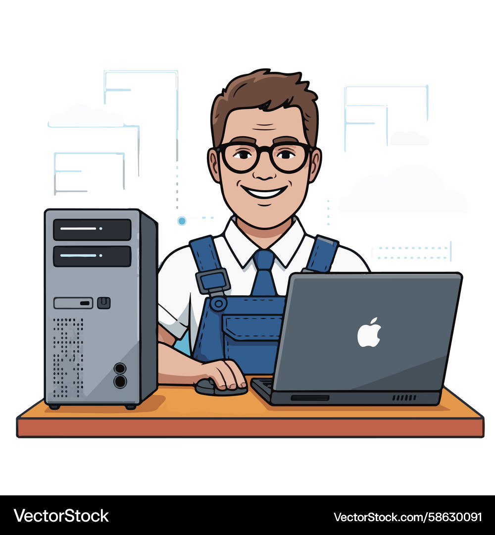 Tech Workspace Dual Screen Setup Vector Image
