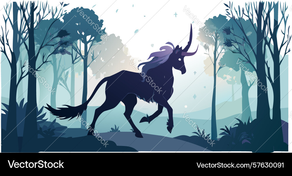 Unicorn in a dark and mysterious forest design Vector Image