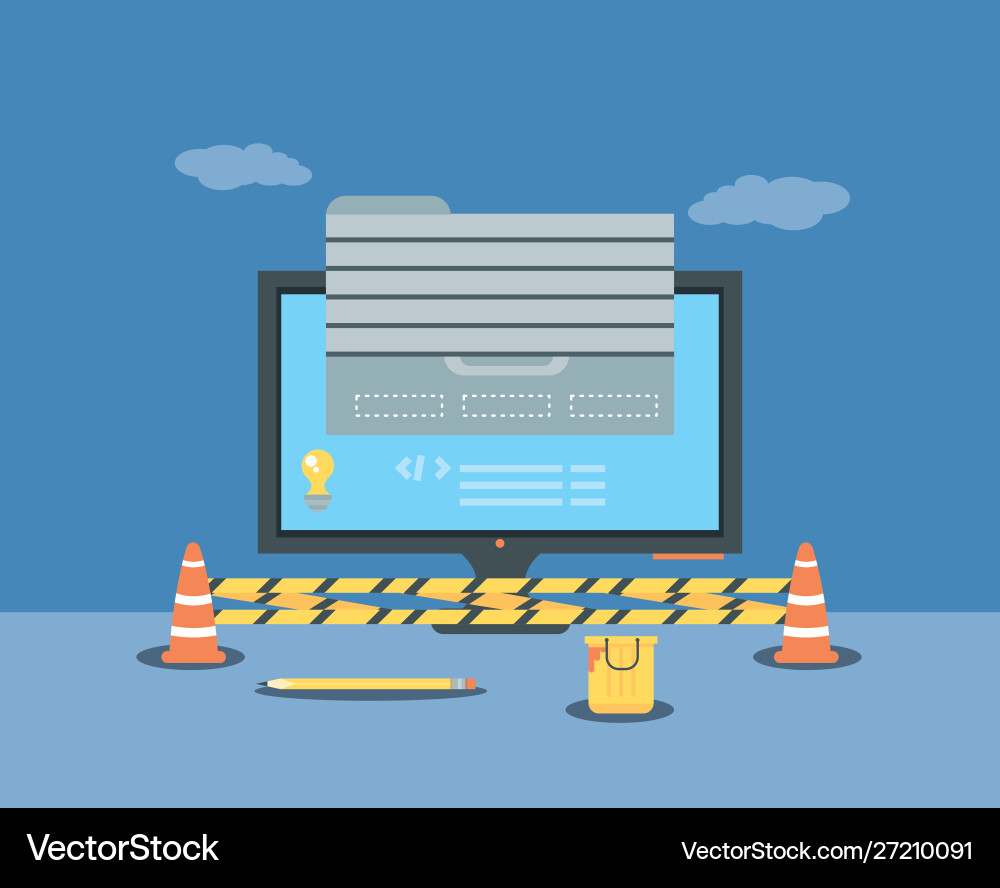 Website under construction with desktop computer Website under construction with desktop computer Vector Image