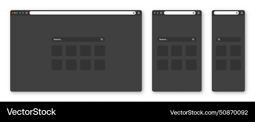 Blank web browser window with toolbar and search Blank web browser window with toolbar and search vector image