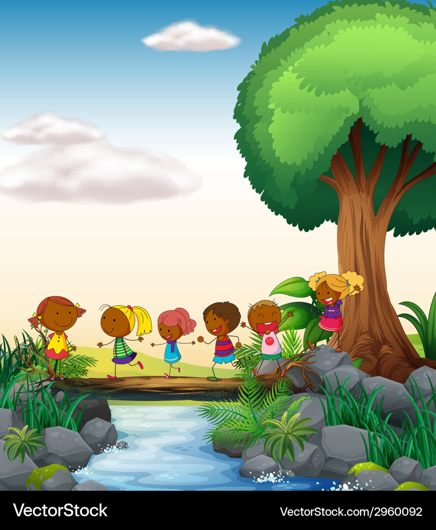 Children and river Vector Image