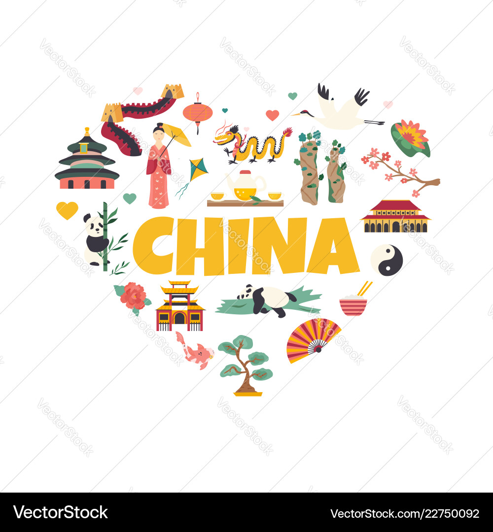 Chinese landmarks architecture symbol famous place Chinese landmarks architecture symbol famous place vector image