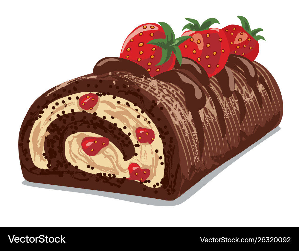 Chocolate Strawberry Roll Cake Royalty Free Vector Image