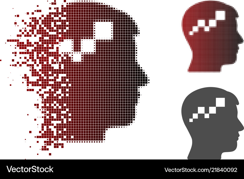 Destructed dotted halftone brain blockchain icon Vector Image