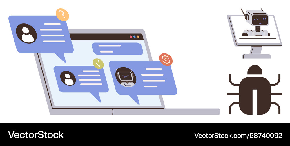 Digital chat interface and ai bot communication Digital chat interface and ai bot communication Vector Image
