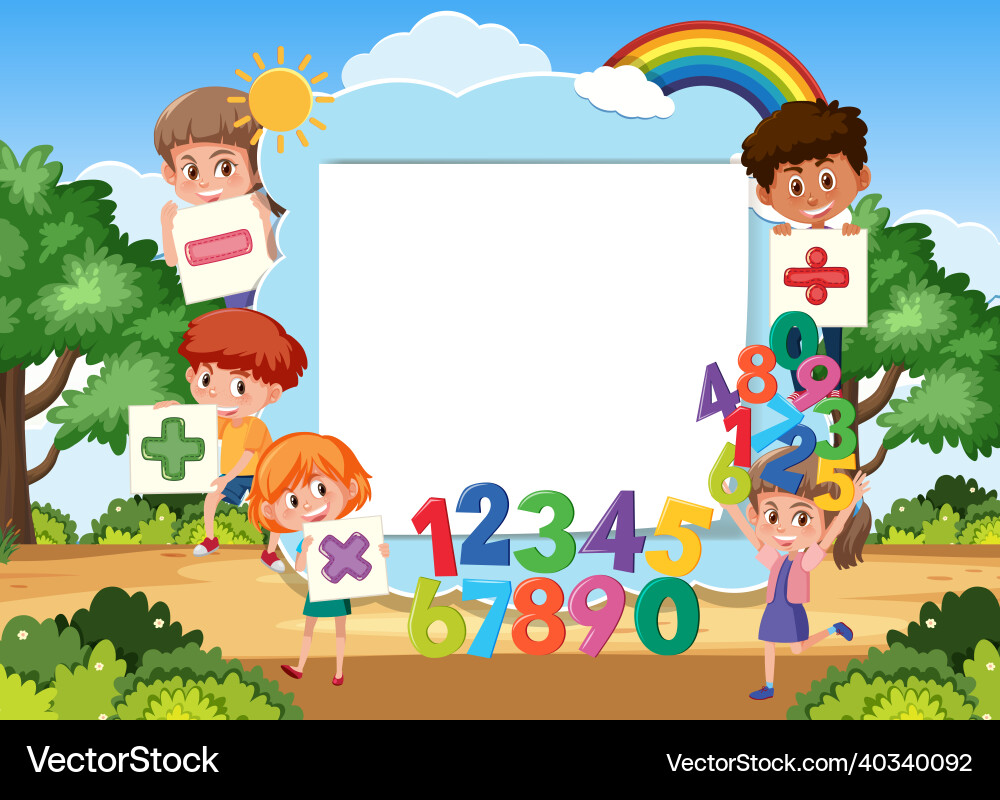 Empty board with kids and math objects at park Empty board with kids and math objects at park vector image