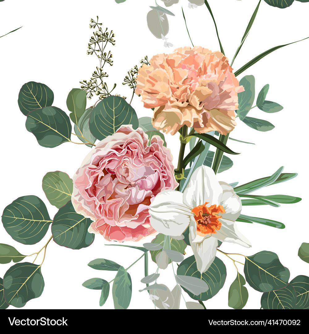 Floral nahtloses Muster mit Nelkenrosen Narzisen Floral nahtloses Muster mit Nelkenrosen Narzisen vektorbild