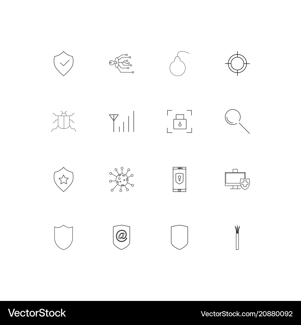 Internet security linear thin icons set outlined vector image