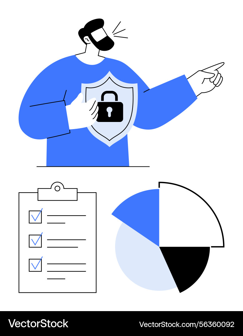 Man pointing with shield lock icon checklist Vector Image