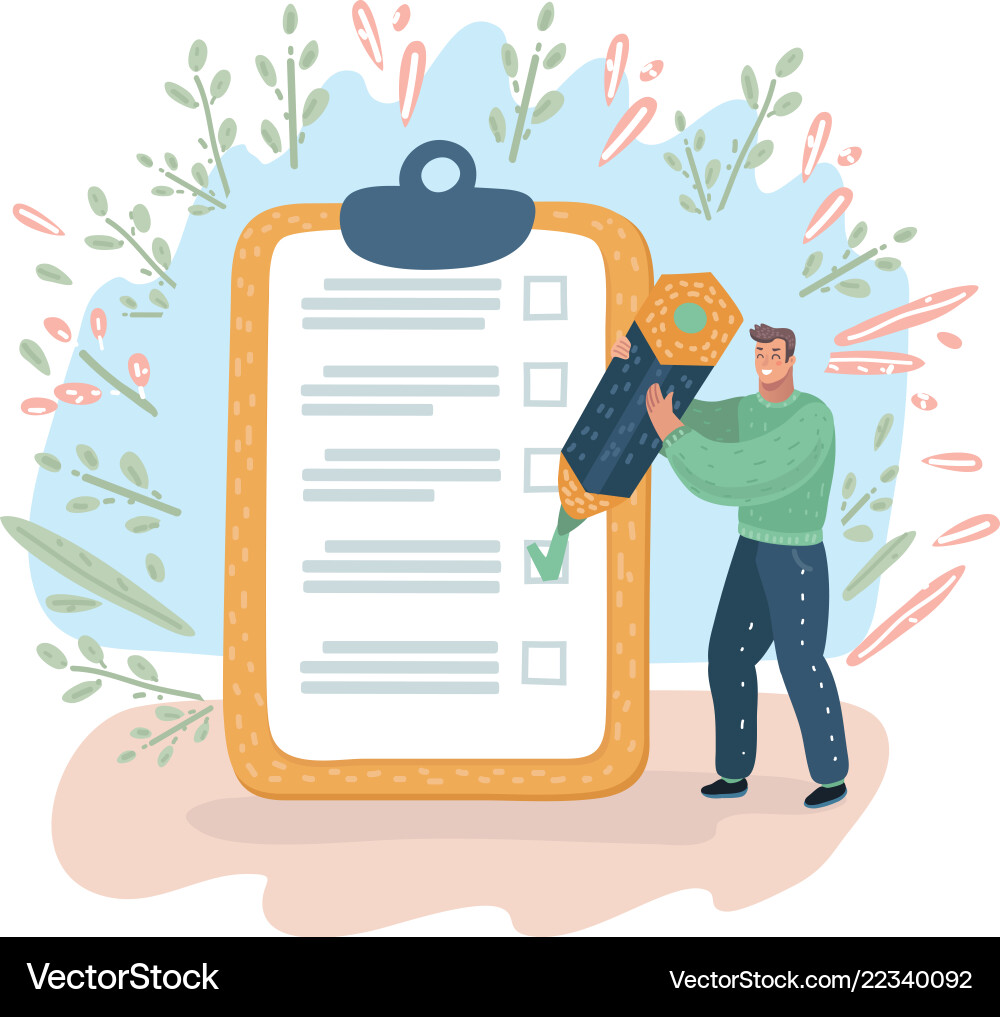Man showing things list task Man showing things list task vector image