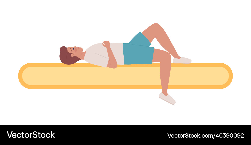 Napping man lying on loading bar semi flat color Napping man lying on loading bar semi flat color Vector Image