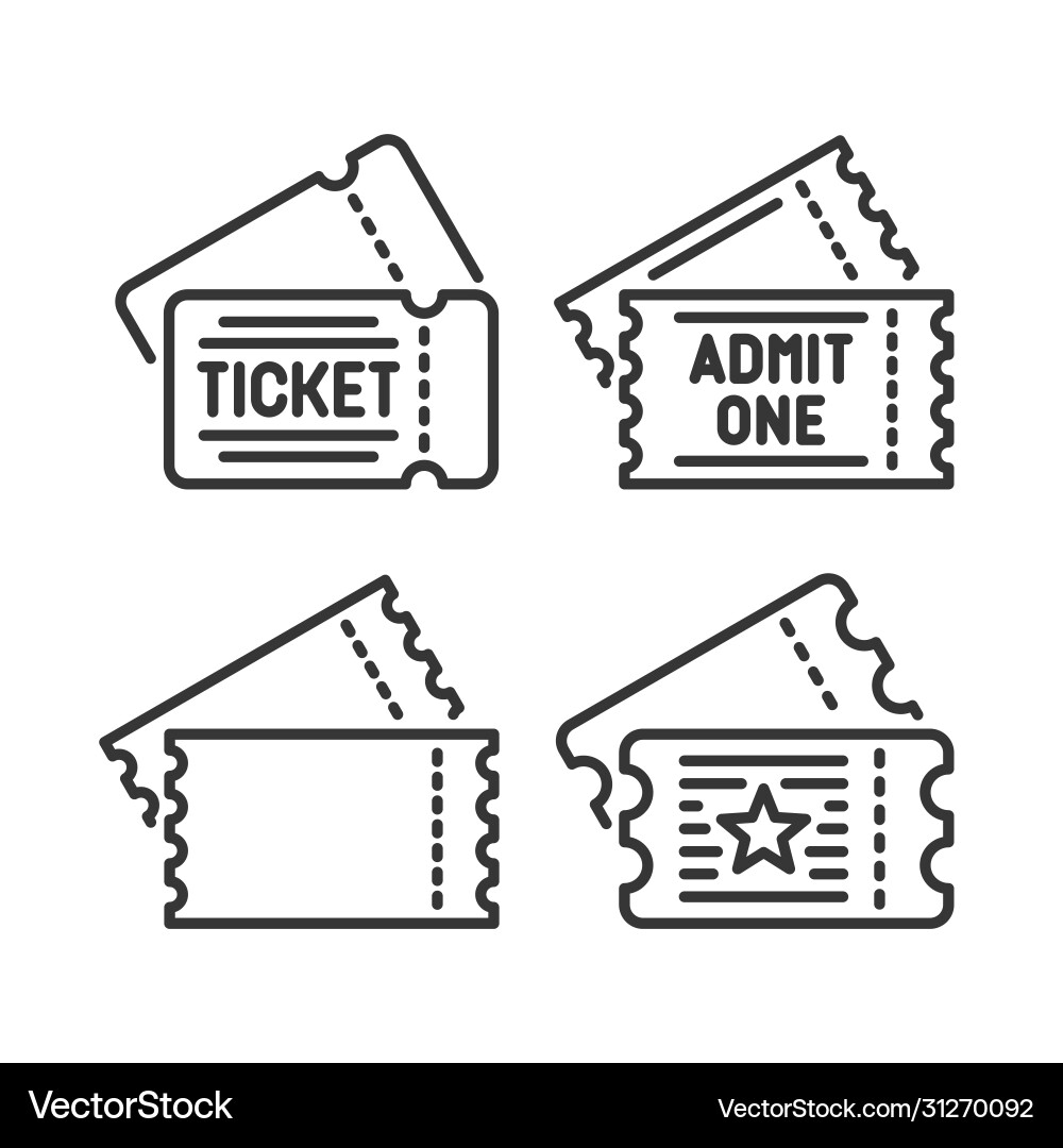 Ticket Icon Set - Line Art Vector Image