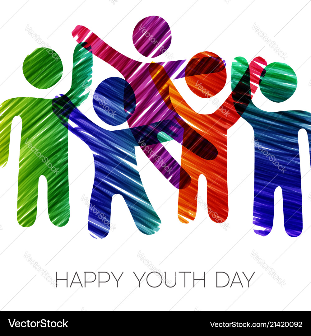 Youth day card of colorful diverse teen group vector image