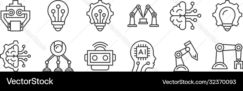 12 set linear robotics icons thin outline 12 set linear robotics icons thin outline vector image