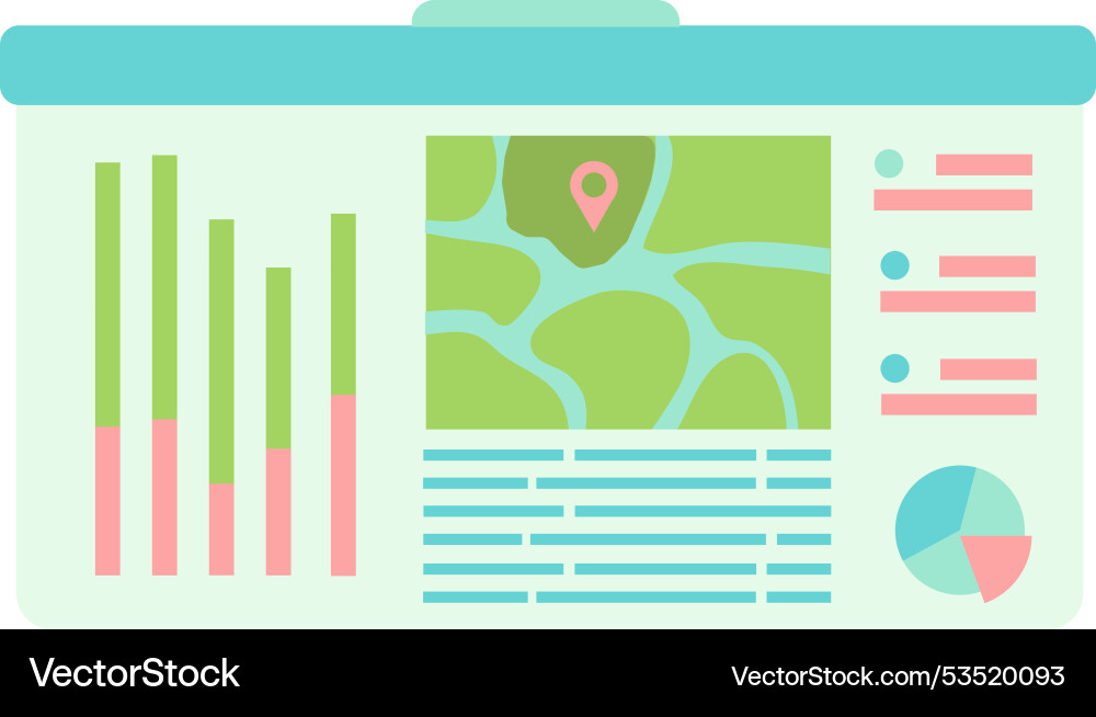 App window with graph chart and location map vector image
