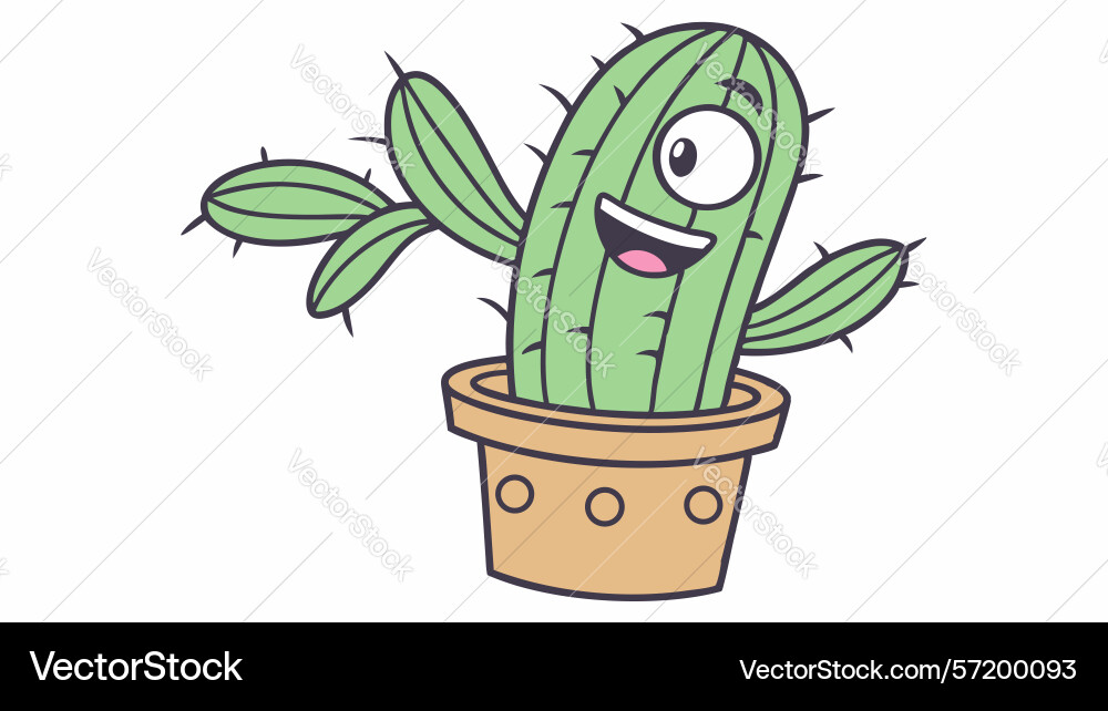 Charming potted cactus with playful expression Vector Image