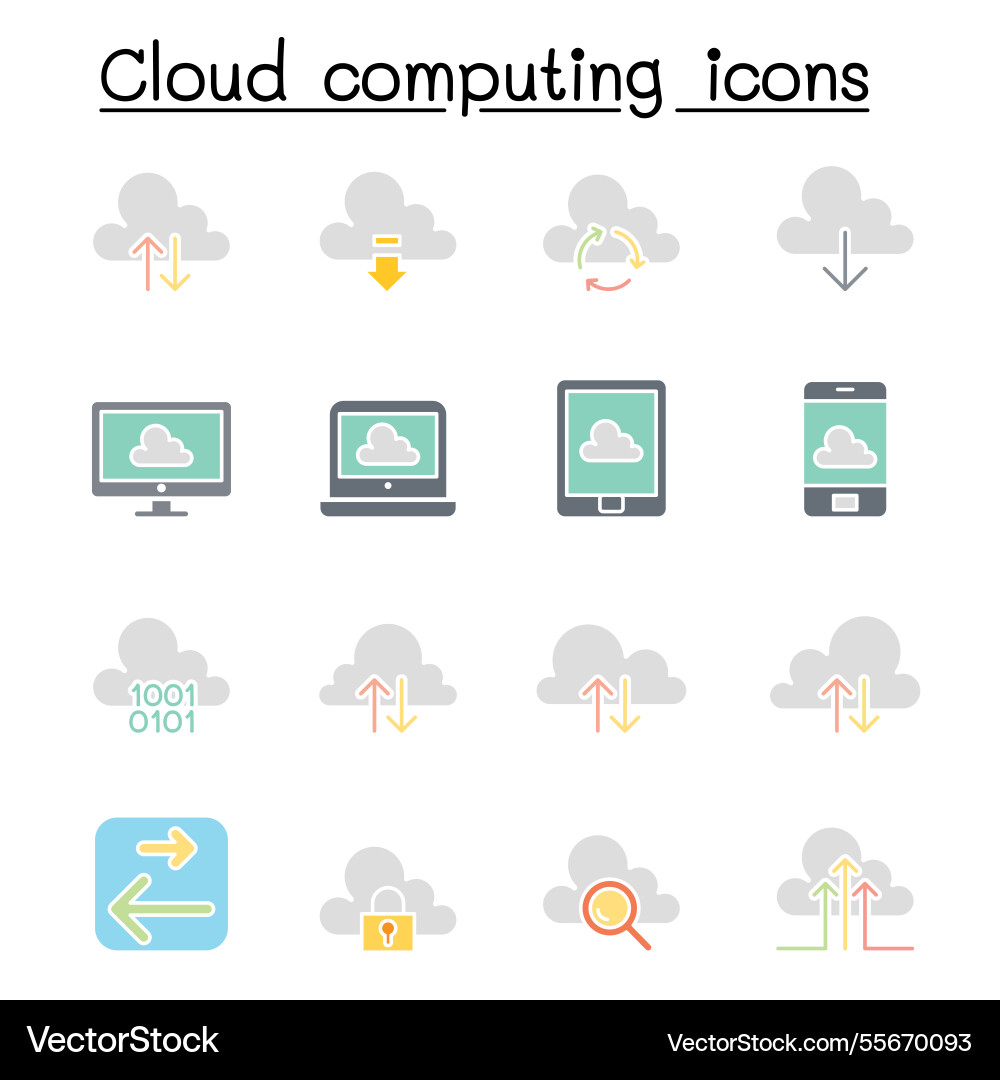 Cloud computing icon set in flat color style Cloud computing icon set in flat color style vector image
