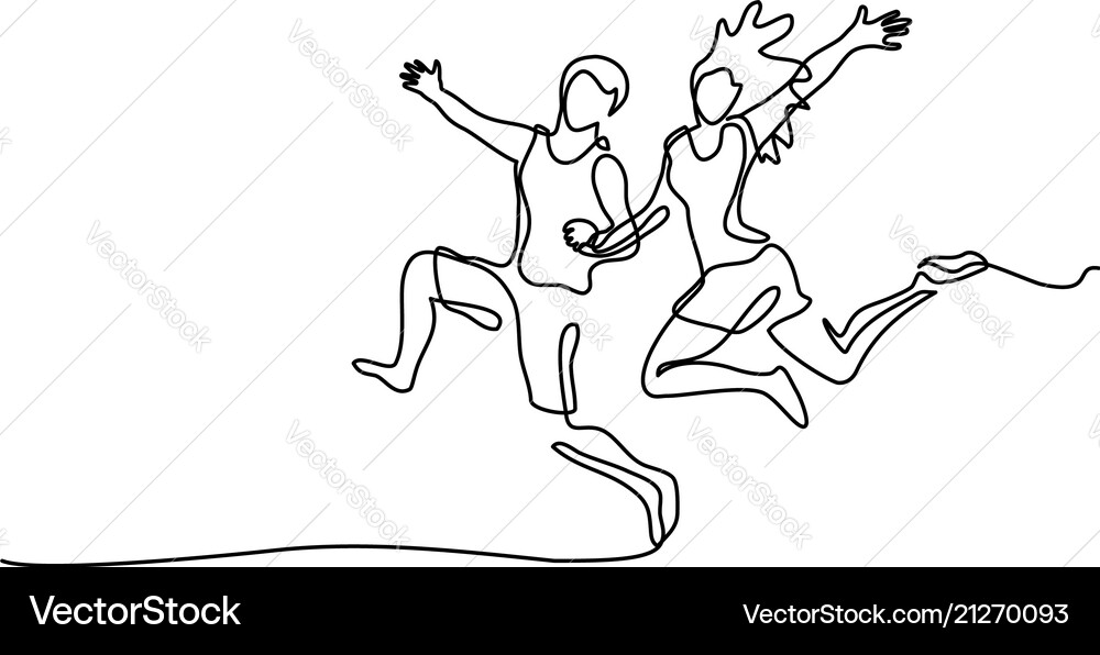 Continuous Line Couple Running Vector Image