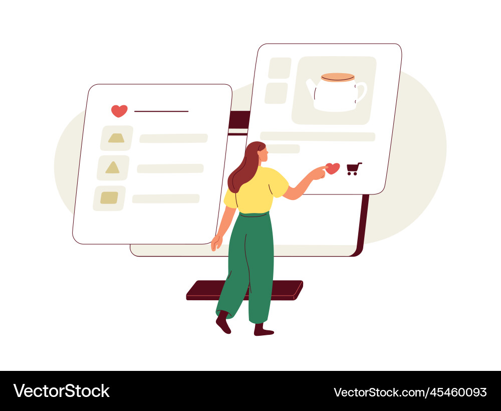 Customer saving item to wish list in internet Customer saving item to wish list in internet vector image
