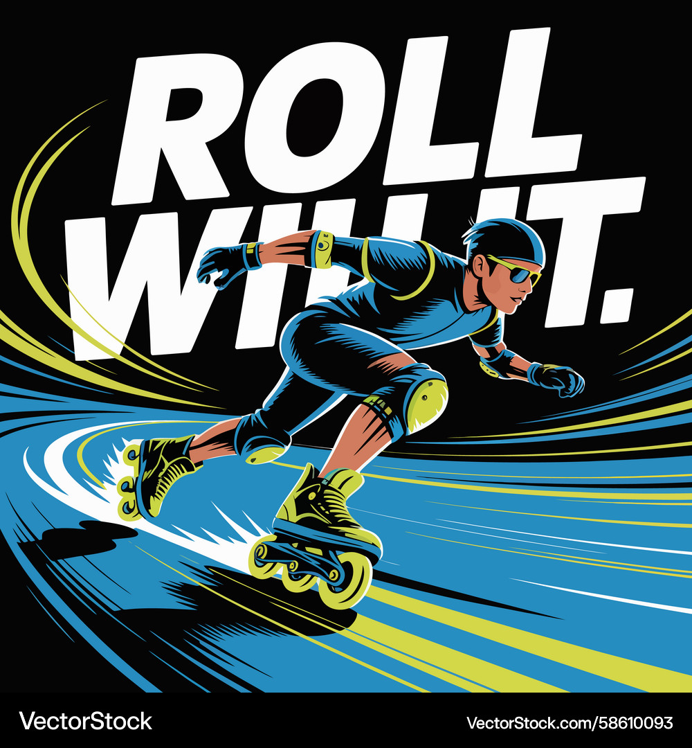 Dynamic inline skater in action with speed lines Dynamic inline skater in action with speed lines Vector Image