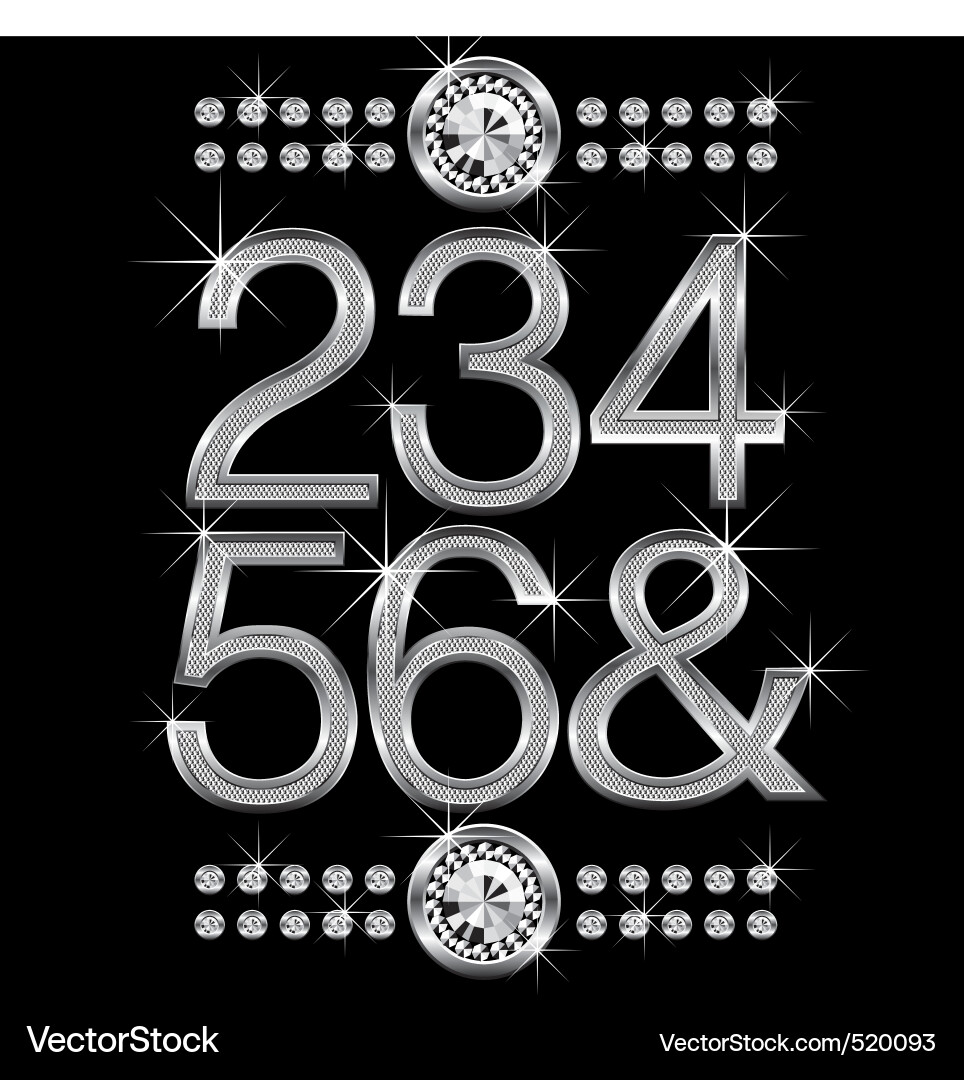 Metallic Diamond Letter Numbers Set Vector Image