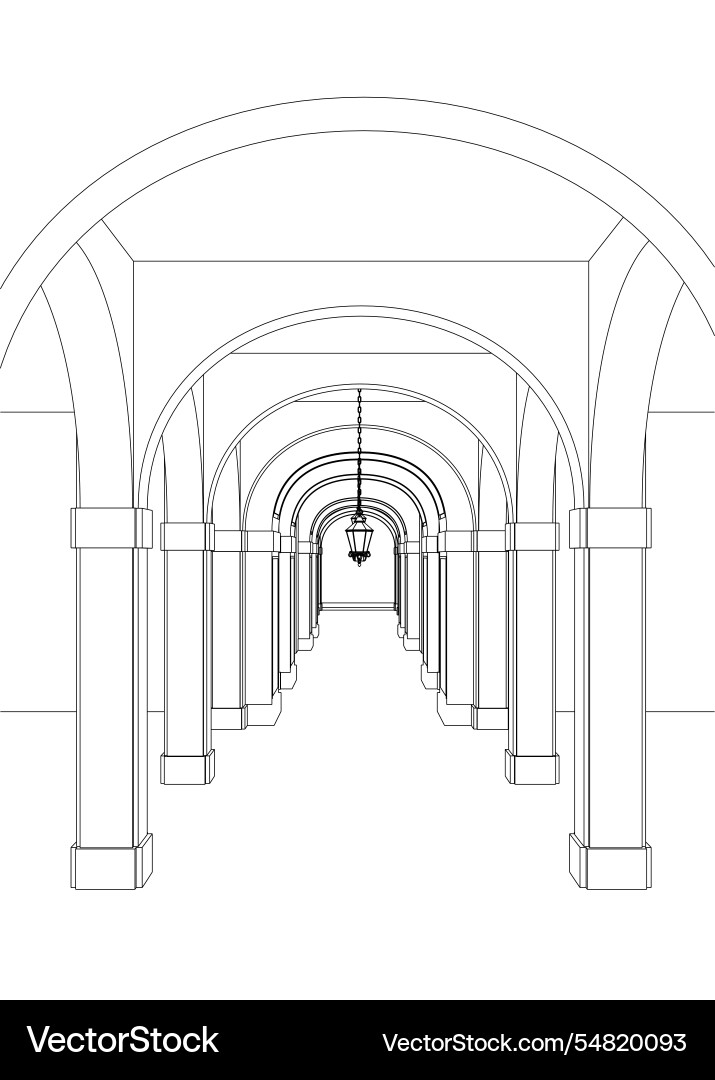 Outline of an ancient corridor with columns made Vector Image