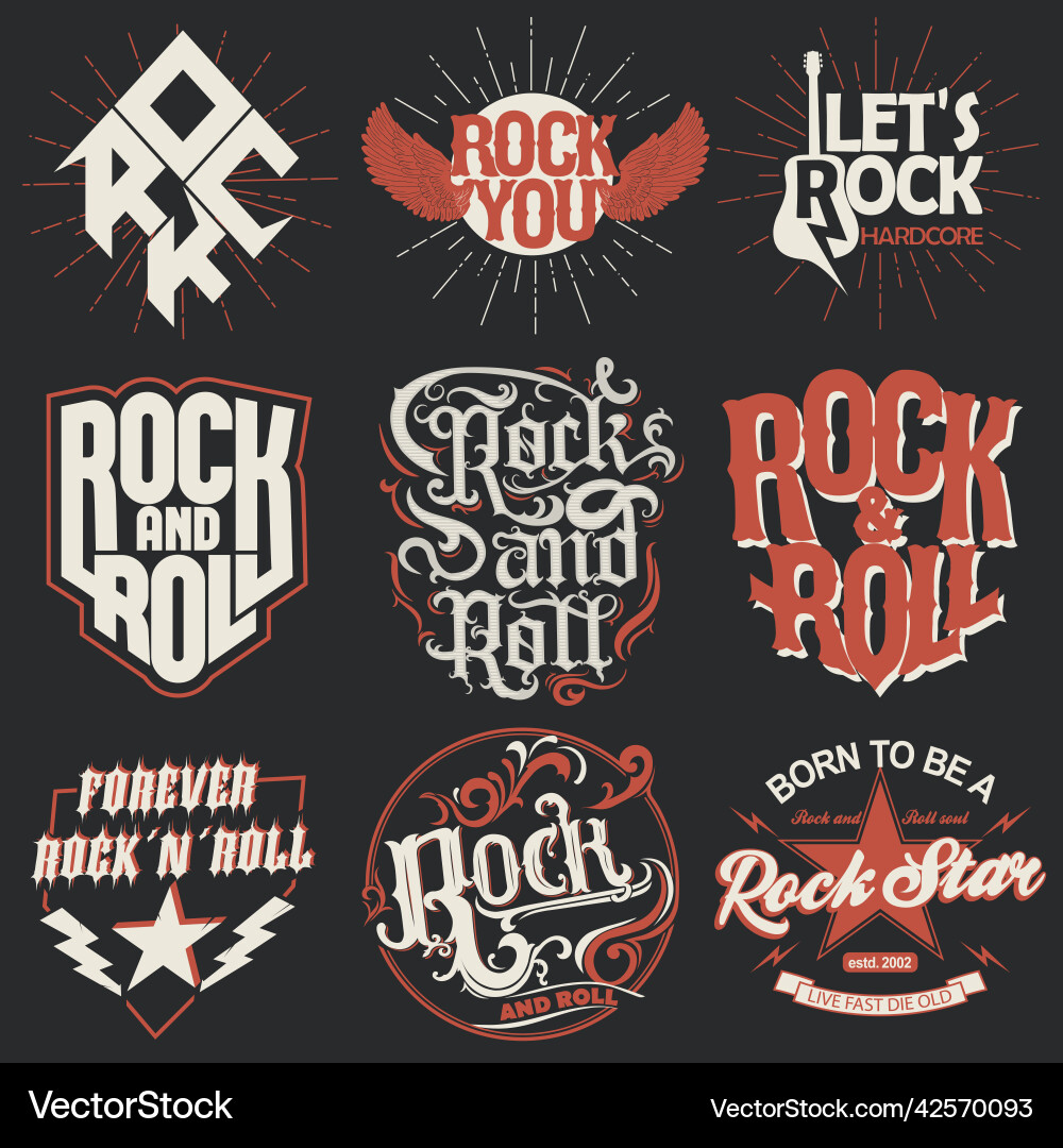 Rock Star Lettering Print Set Vector Image