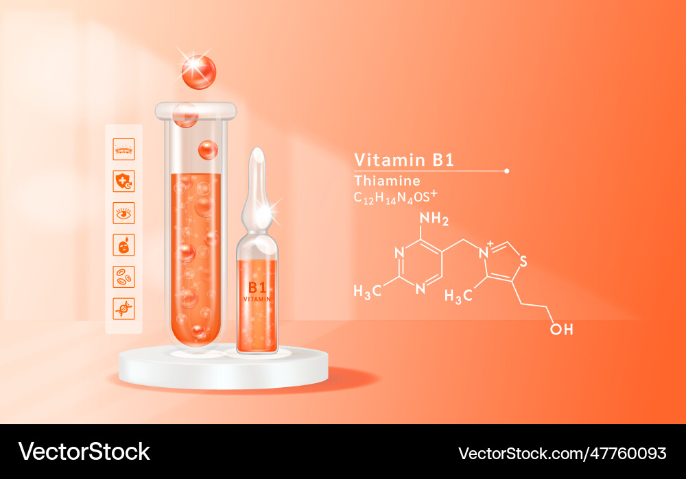 Serum vitamin b1 inside glass ampoule Serum vitamin b1 inside glass ampoule vector image