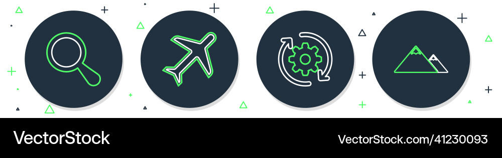 Set line plane gear and arrows as workflow Set line plane gear and arrows as workflow vector image