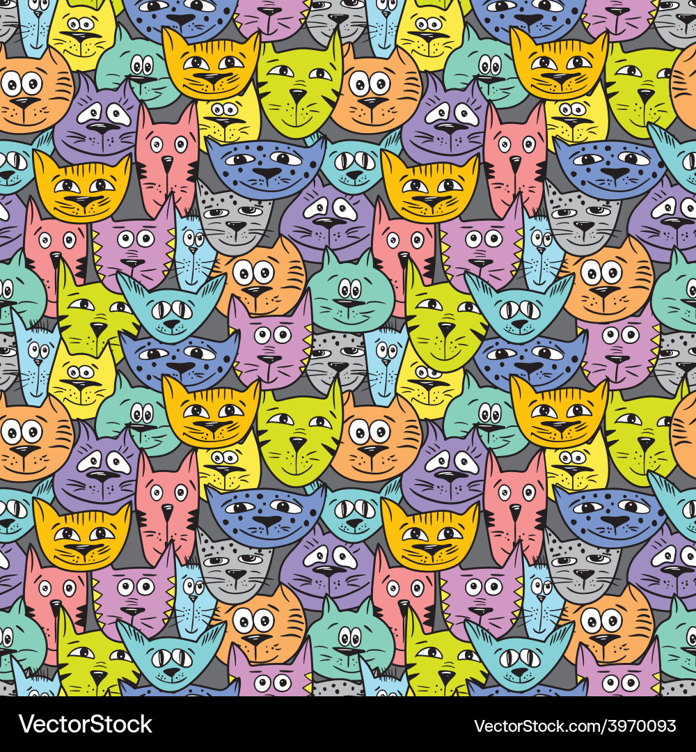 Sketch colorful cat pattern vector image