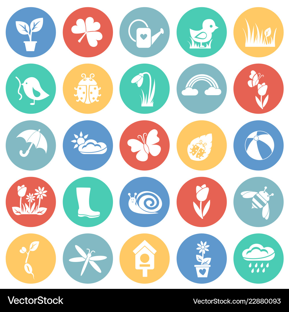 Spring set on color circles background vector image