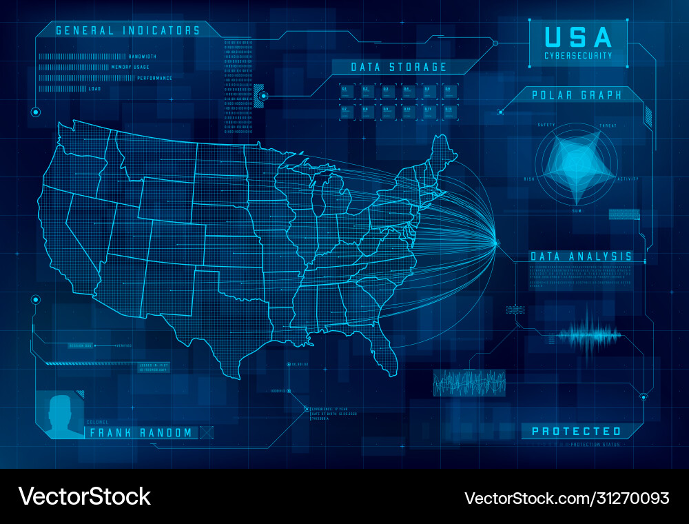 USA HUD Map - Cybersecurity Data Vector Image