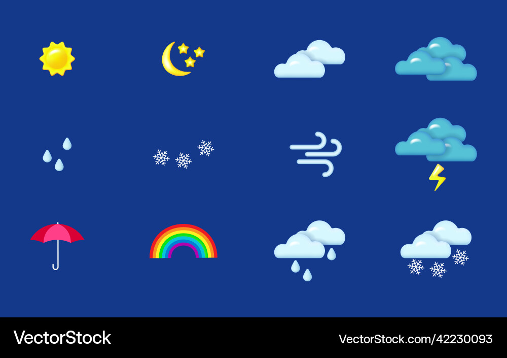Weather icons set realistic 3d objects Weather icons set realistic 3d objects vector image