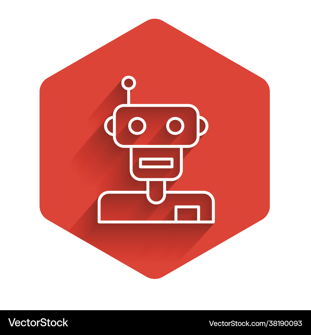 White line robot icon isolated with long shadow Vector Image