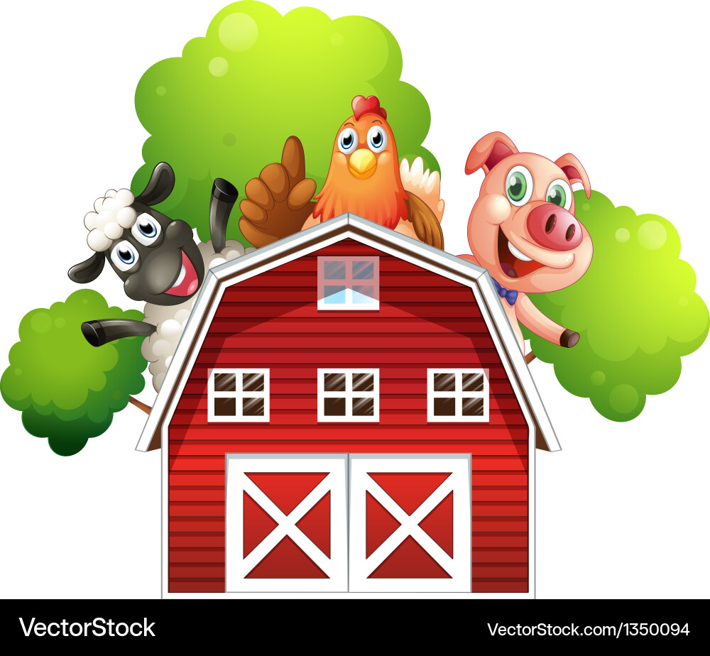 A barn with animals at the rooftop Royalty Free Vector Image