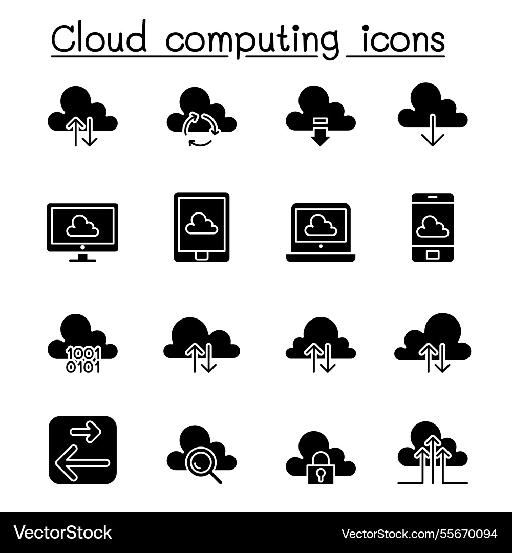 Cloud computing icon set in glyph style Vector Image