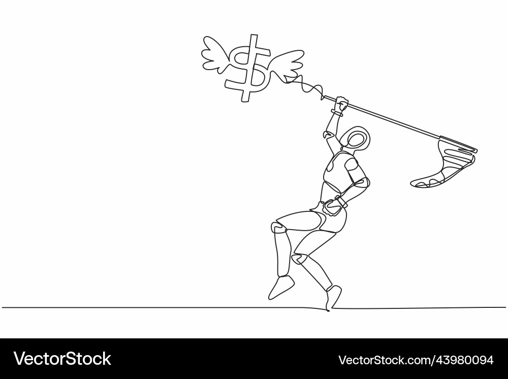 Continuous one line drawing robot try to catching Continuous one line drawing robot try to catching vector image