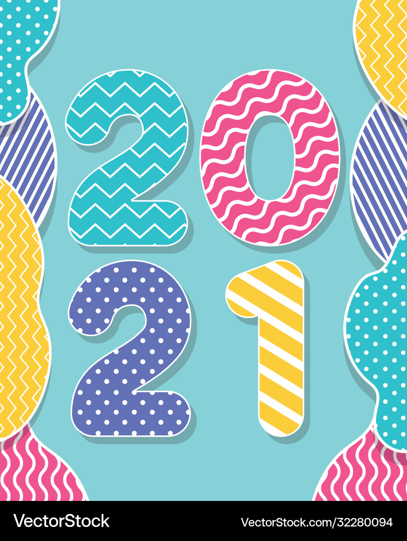 Happy new year 2021 with points and zig zag lines vector image