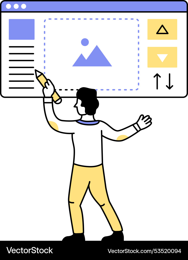 Man work on presentation using computer app vector image