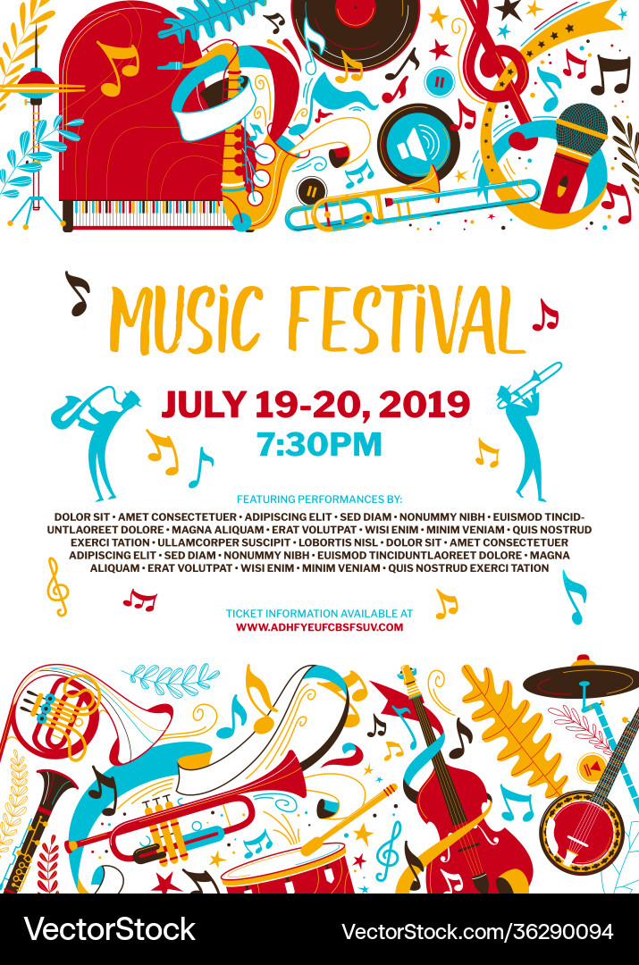 Musikfestival Flat Poster Vorlage Musikfestival Flat Poster Vorlage vektorbild