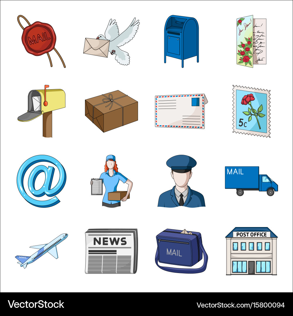 Postman envelope mail box and other attributes vector image