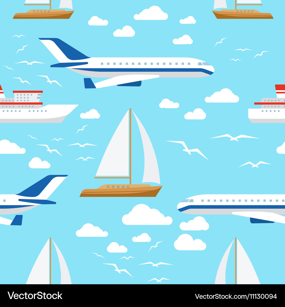 Seamless pattern with transport and clouds vector image