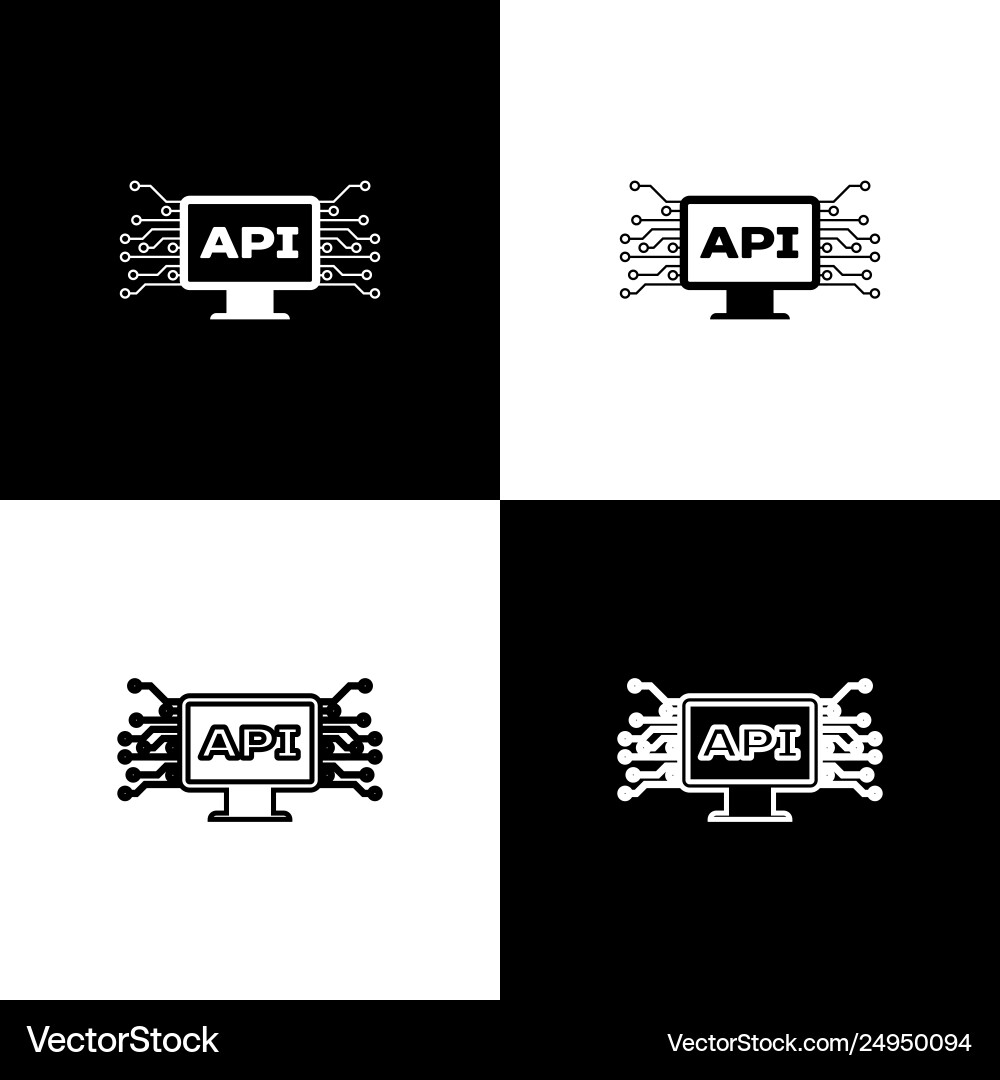 Set Computer-Api-Schnittstelle Icons auf schwarz isoliert Set Computer-Api-Schnittstelle Icons auf schwarz isoliert vektorbild