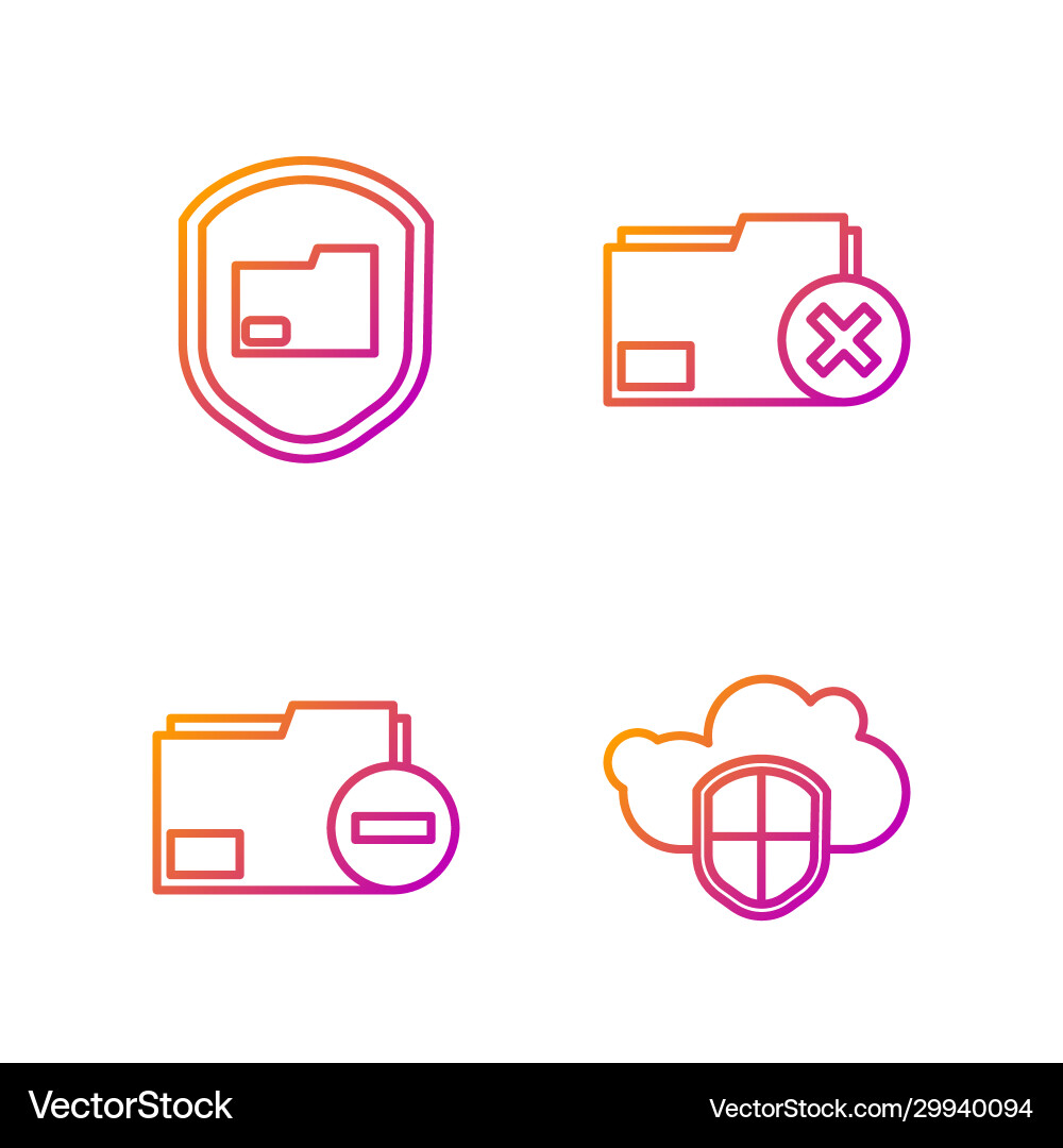 Set line cloud and shield document folder Set line cloud and shield document folder vector image