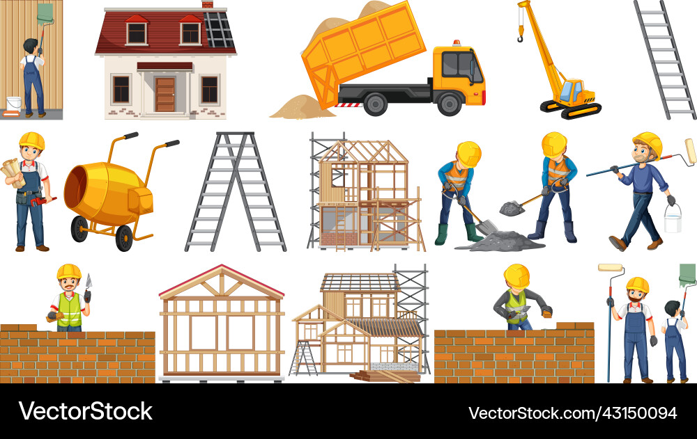 Set of construction site objects vector image