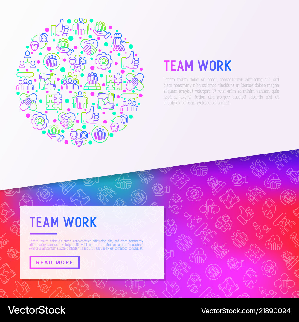Teamwork concept in circle with thin line icons Teamwork concept in circle with thin line icons vector image