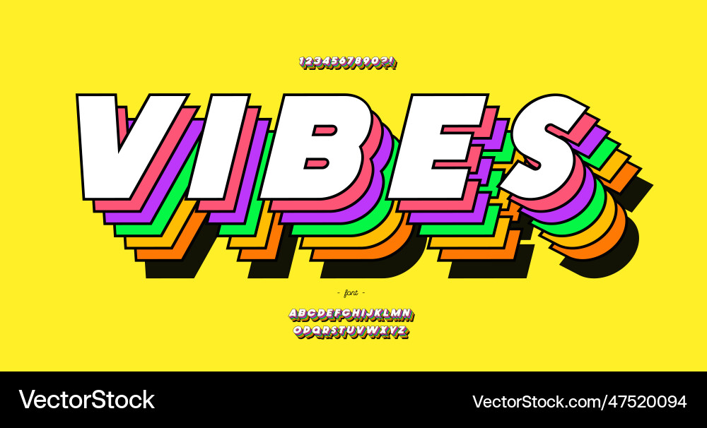 Vibes font 3d bold colorful style vector image