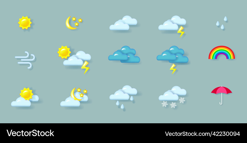 Weather icons set realistic 3d objects Weather icons set realistic 3d objects vector image